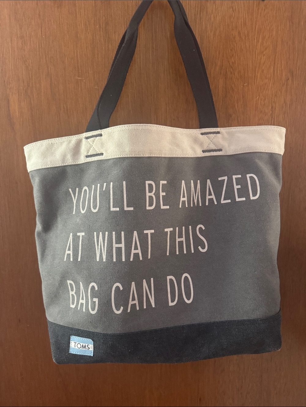 Toms Gray and Cream Canvas Tote with Black Trim